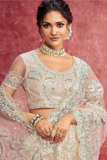 Embellished Cream Color Embroidered Border Fancy Fabric Saree