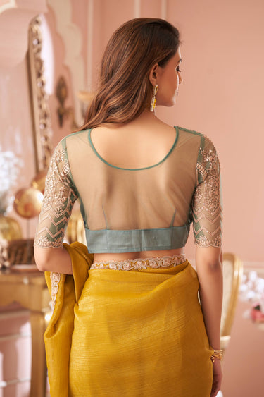 Georgette Lace Border Work Mustard Saree