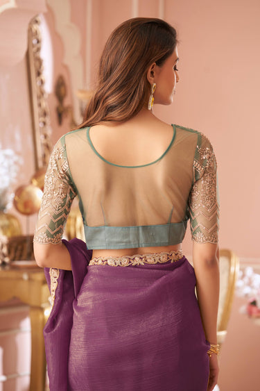 Georgette Lace Border Work Saree In Wine Color