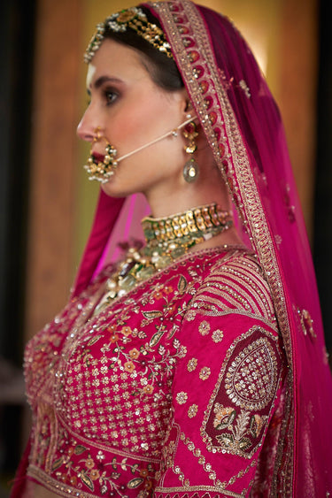 Silk Bridal Look Lehenga Choli In Rani Color