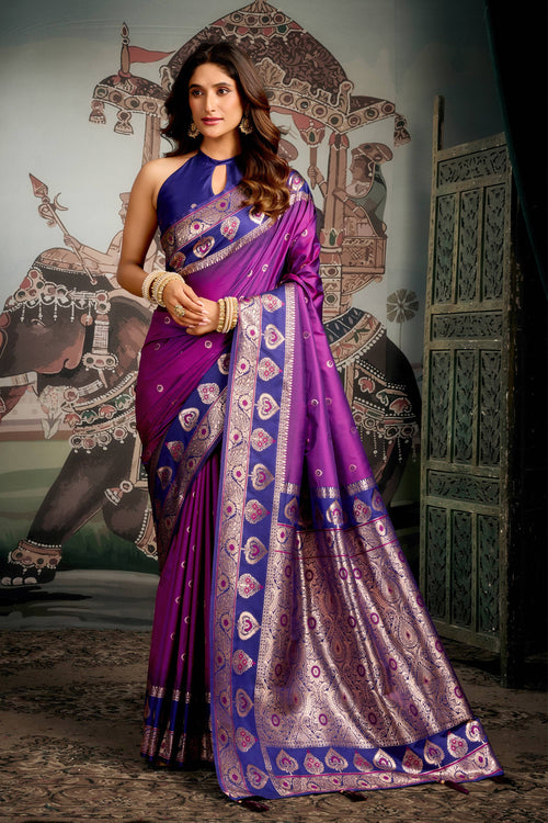 Festive Wear Art Silk Weaving Work Saree In Purple Color