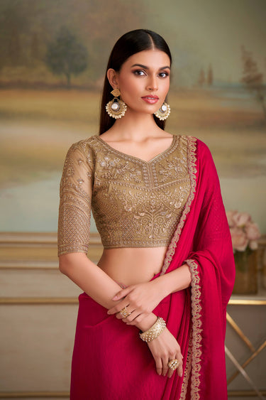 Georgette Fabric Red Festive Wear Saree