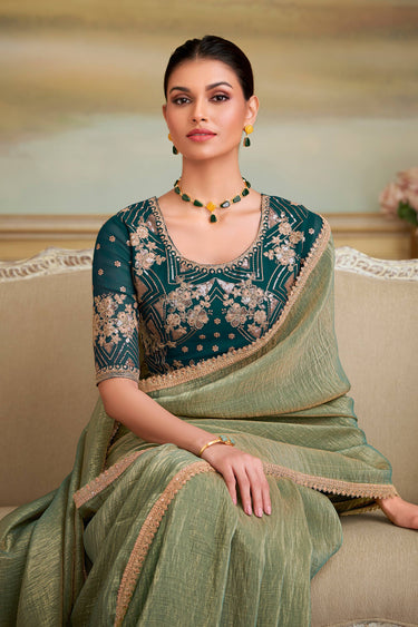 Georgette Fabric Olive Festive Wear Saree