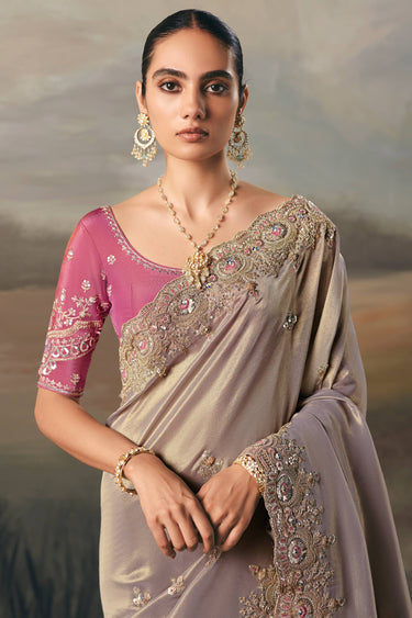 Tissue Fabric Lavender Sangeet Wear Saree