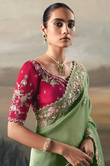 Tissue Fabric Sea Green Sangeet Wear Saree