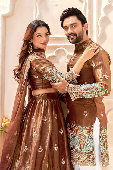 Art Silk Brown Sangeet Wear Readymade Men Stylish Kurta