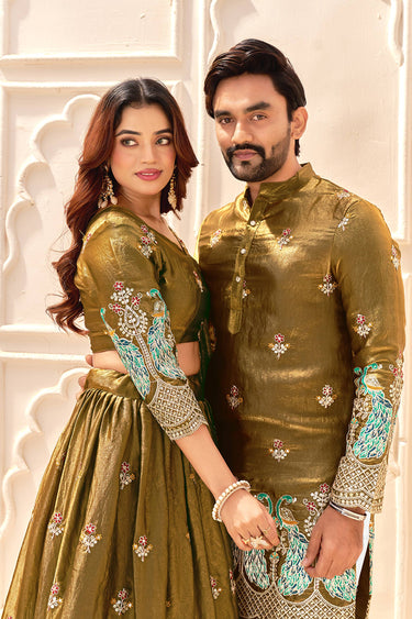 Art Silk Olive Sangeet Wear Readymade Designer Men Kurta