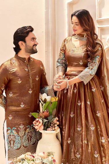 Brown Embroidered Lehenga Choli