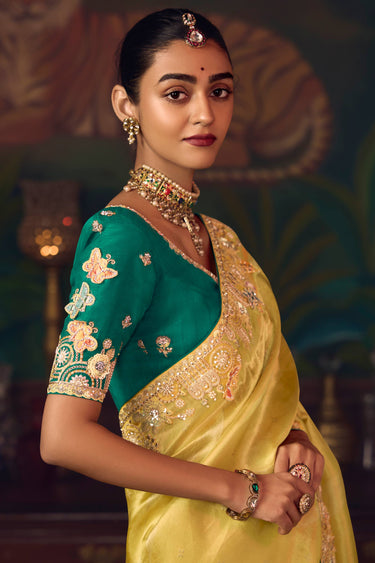 Border Work Silk Yellow Sangeet Wear Saree