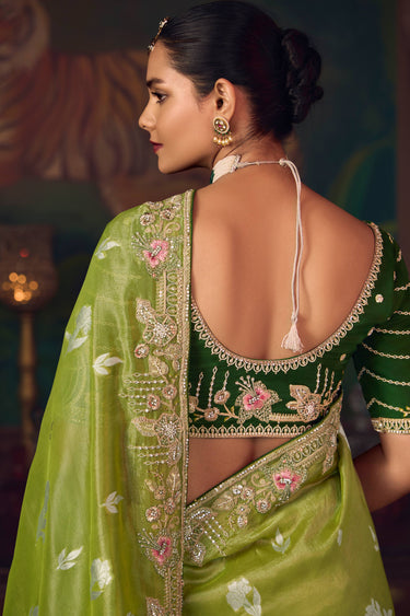 Green Border Work Silk Sangeet Wear Saree