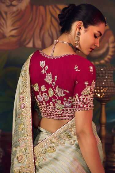 Border Work Sea Green Sangeet Wear Saree