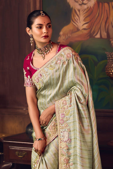Border Work Sea Green Sangeet Wear Saree