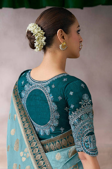 Cyan Function Wear Crepe Fabric Saree