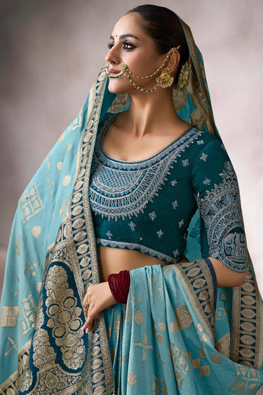 Cyan Function Wear Crepe Fabric Saree