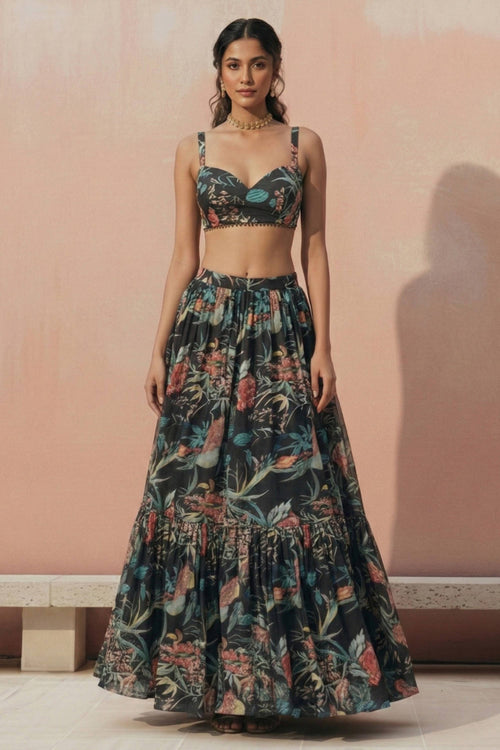 Georgette Printed Black Function Wear Readymade Lehenga Choli