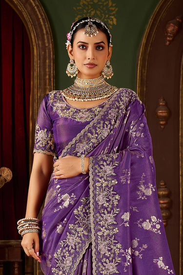 Purple Festive Wear Art Silk Embroidered Border Work Saree