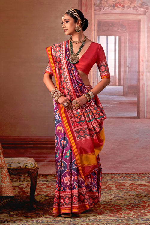 Purple Festive Wear Art Silk Patola Printed Saree
