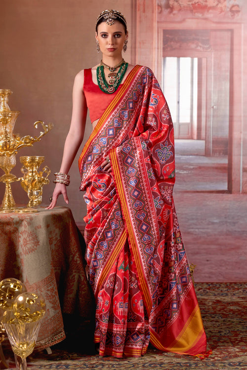 Red Function Wear Art Silk Patola Printed Saree