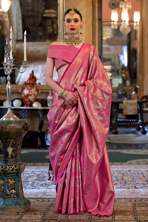 Weaving Work Magenta Art Silk Fabric Festive Wear Saree