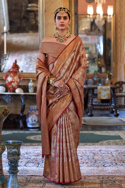 Rust Function Wear Art Silk Weaving Work Saree