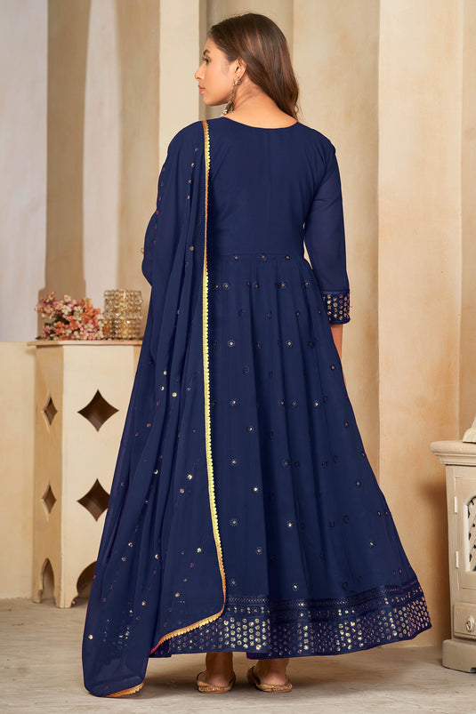 Blue Color Glittering Georgette Fabric Sequins Embroidered Anarkali Suit