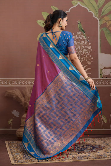 Stunning Purple Tussar Silk Handloom Saree With Zari Weaving Work