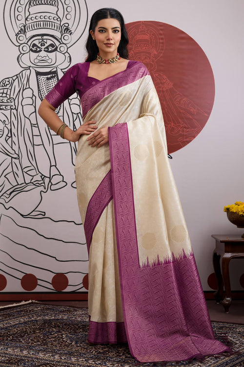 Stunning Beige Art Silk Handloom Saree With Weaving Work