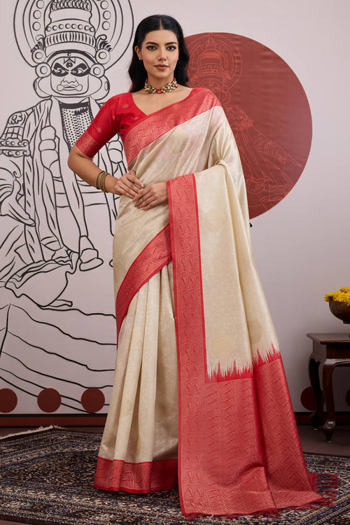 Art Silk Handloom Saree In Beige Color
