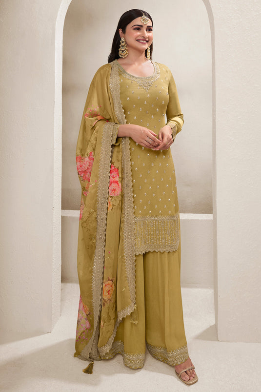 Prachi Desai Tempting Viscose Fabric Golden Color Palazzo Suit