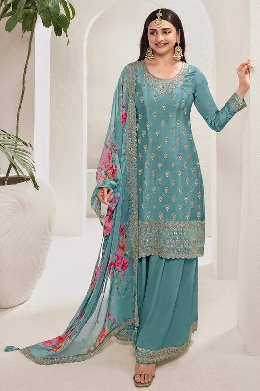 Prachi Desai Classic Sea Green Color Palazzo Suit In Viscose Fabric