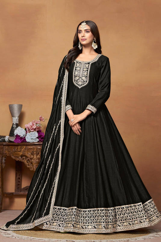 Black Color Art Silk Fabric Alluring Function Wear Anarkali Suit