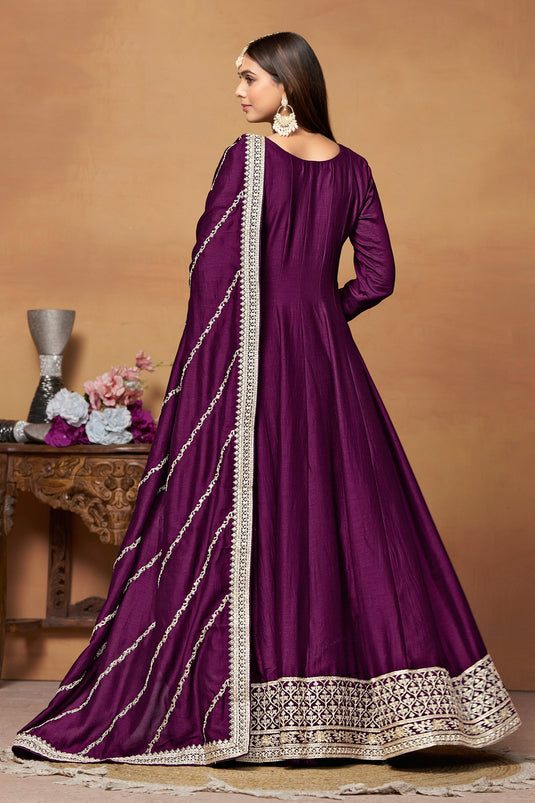 Purple Color Art Silk Fabric Function Wear Classic Anarkali Suit