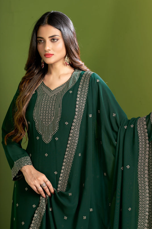 Georgette Fabric Green Color Supreme Embroidered Salwar Suit