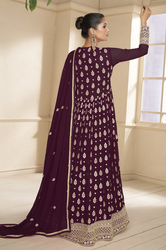 Vartika Singh Engaging Brown Color Georgette Function Wear Anarkali Suit