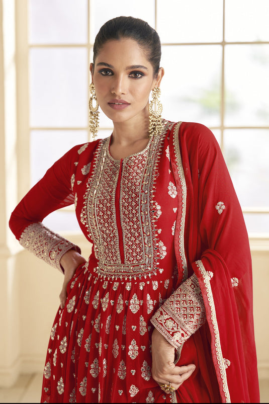 Vartika Singh Classic Red Color Function Wear Georgette Anarkali Suit