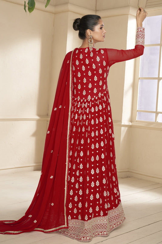 Vartika Singh Classic Red Color Function Wear Georgette Anarkali Suit