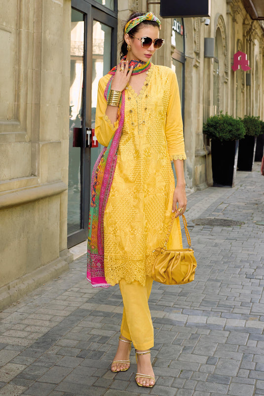 Yellow Color Cotton Fabric Special Readymade Salwar Suit