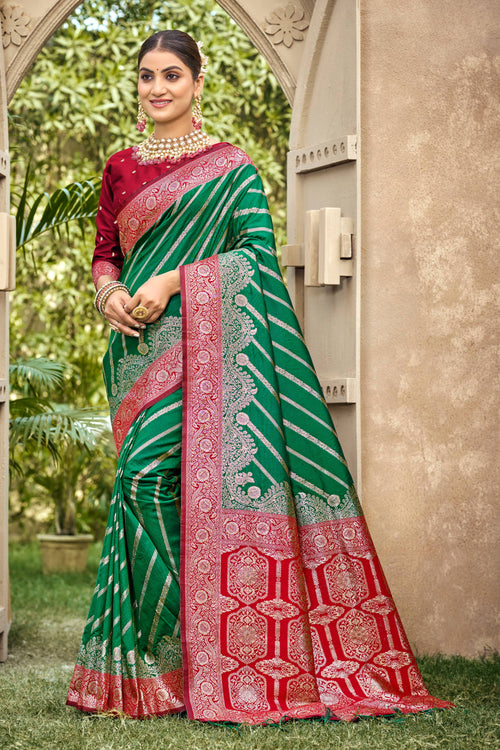 Art Silk Fabric Dark Green Saree For Festive Wear