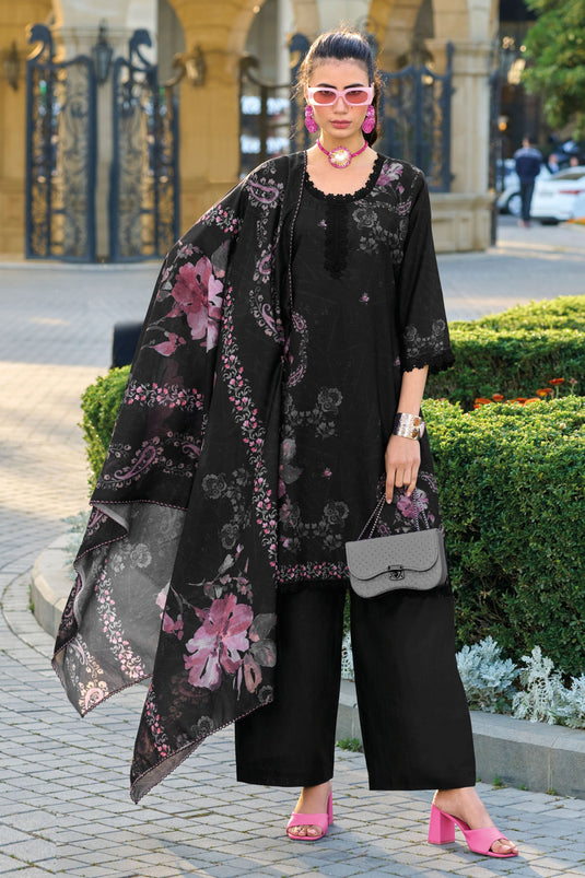 Cotton Fabric Black Color Attractive Readymade Salwar Suit