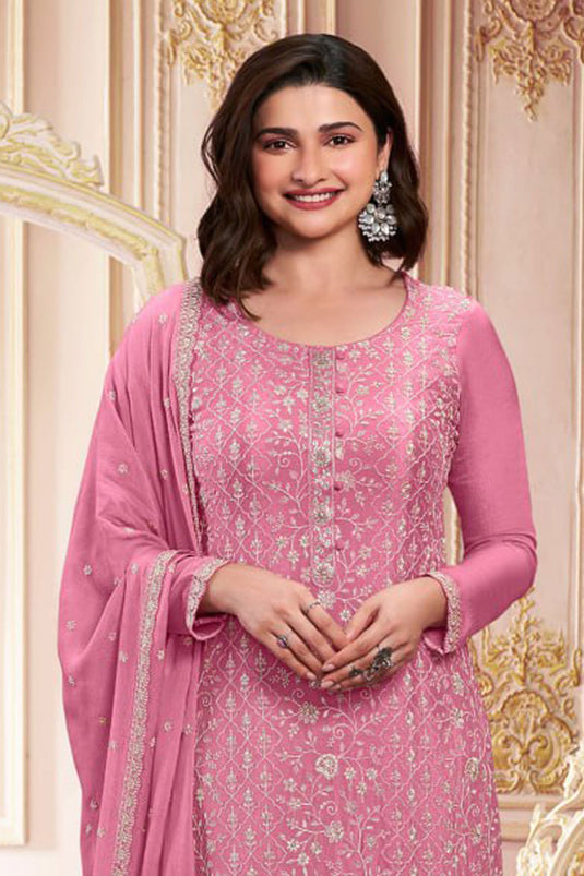 Prachi Desai Attractive Pink Color Chinon Silk Salwar Suit