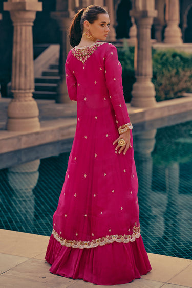 Eugeniya Belousova Pink Color Exquisite Crop Top Lehenga With Jacket In Georgette Fabric