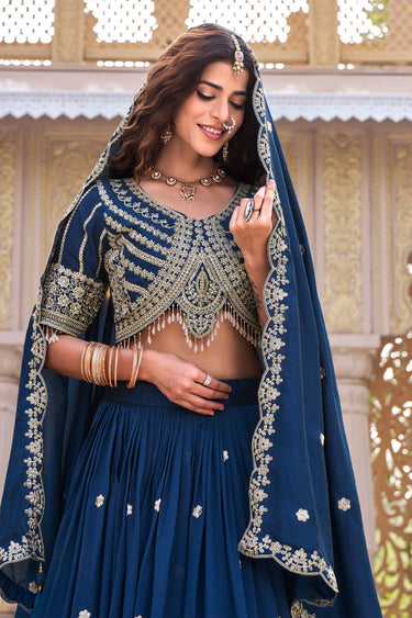 Navy Blue Art Silk Embroidered Readymade Lehenga Choli