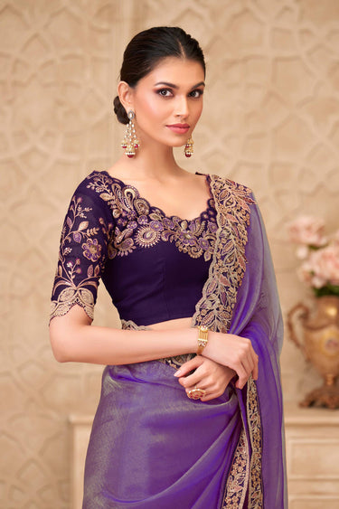 Embroidered Georgette Silk Purple Saree For Party Wear