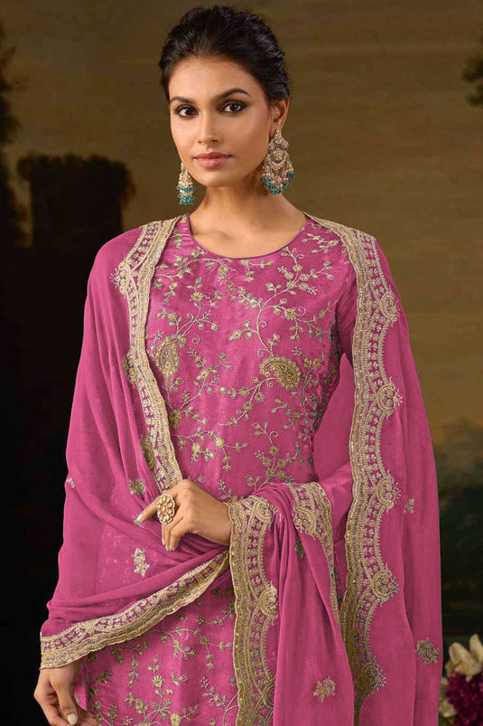 Pink Color Art Silk Fabric Alluring Festive Salwar Suit