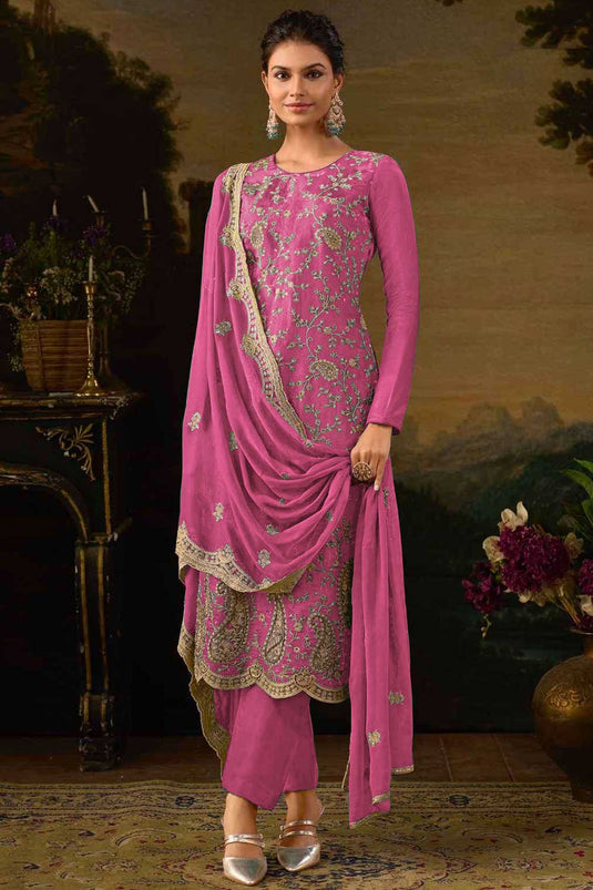 Pink Color Art Silk Fabric Alluring Festive Salwar Suit