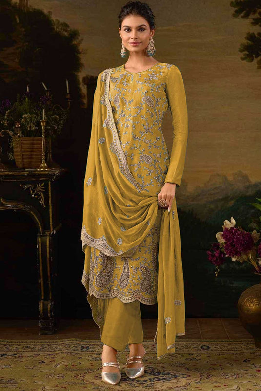 Yellow Color Art Silk Fabric Classic Festive Salwar Suit