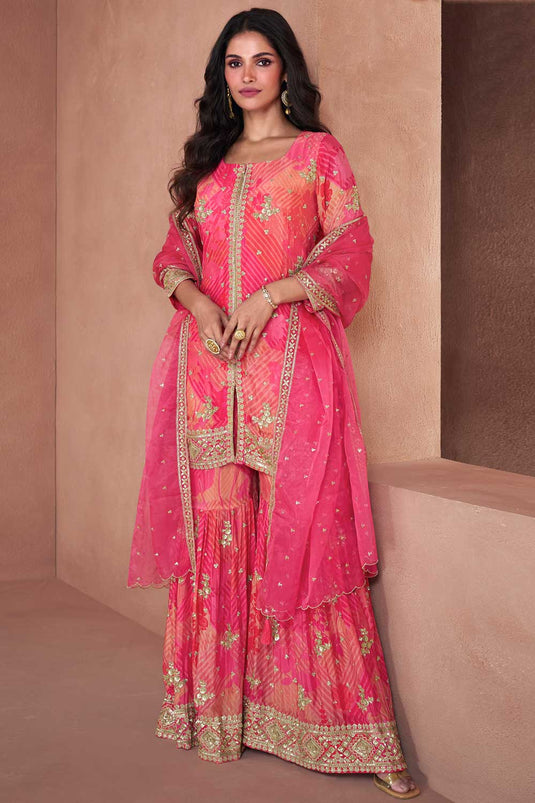 Georgette Fabric Pink Color Excellent Palazzo Suit