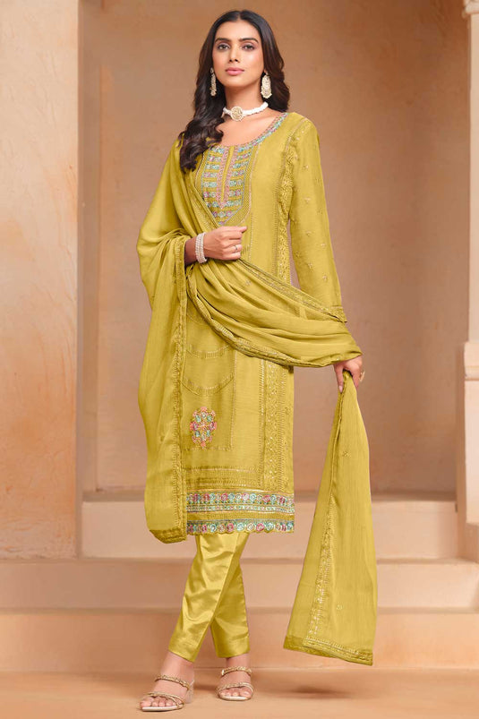 Yellow Color Festive Style Elegant Organza Salwar Suit