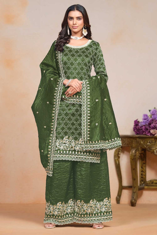 Gorgeous Palazzo Suit For Festival In Green Color