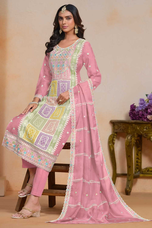 Radiant Pink Color Organza Fabric Salwar Suit